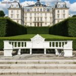 marble garden bench before home