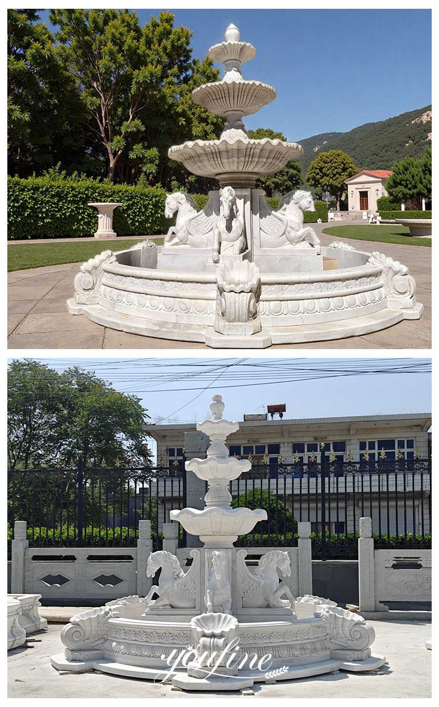 different placement of marble horse fountain 
