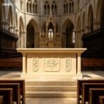 Handmade Marble Church Altar with Three Religious Carved Panels