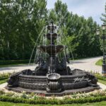 black marble horse fountain with three tier design