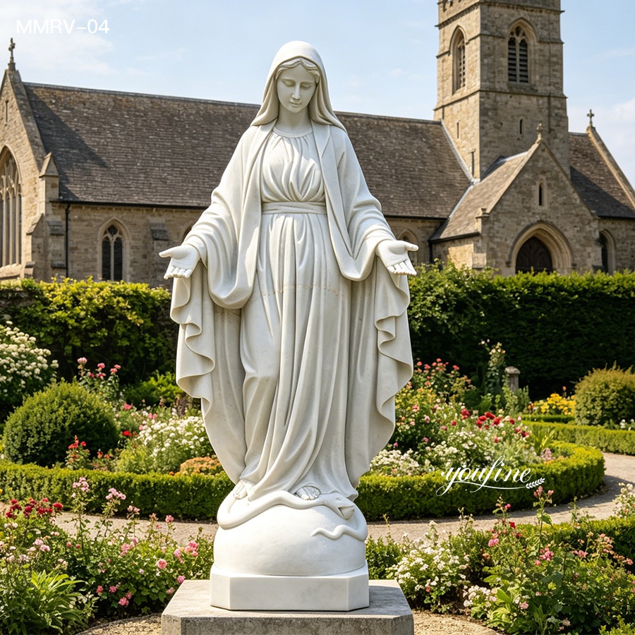classic marble virgin mary statue, life size blessed mary figure, church garden decoration