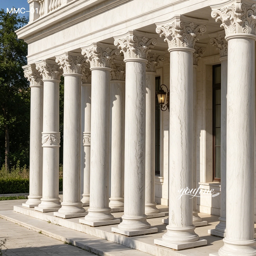 Elegant white marble column with classical design for villa building decoration
