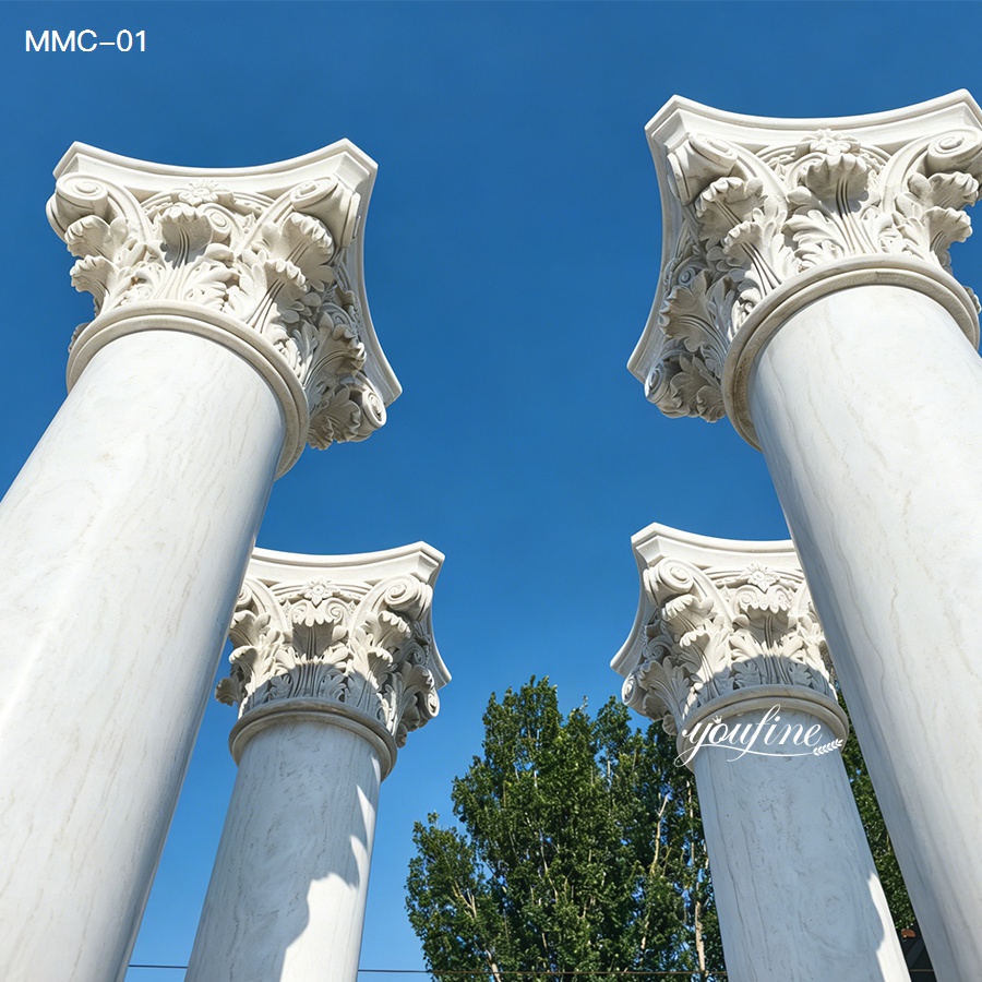 3D carved acanthus capital of natural white marble column