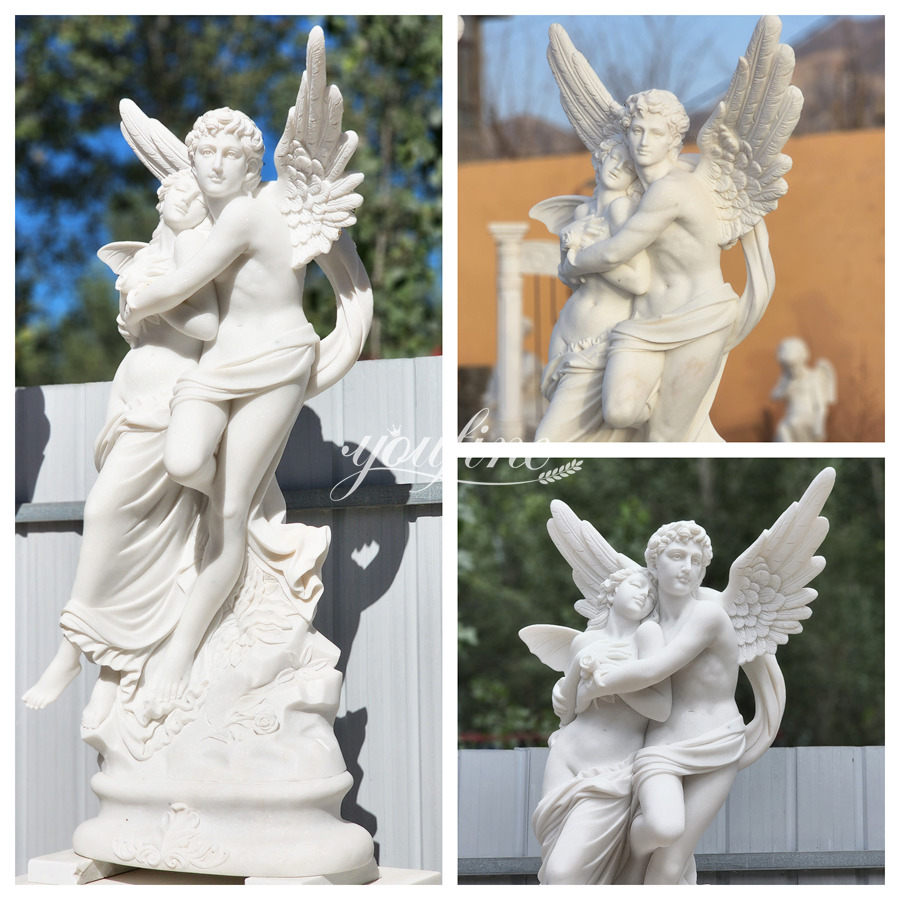 Hand-carved natural marble Cupid and Psyche statue