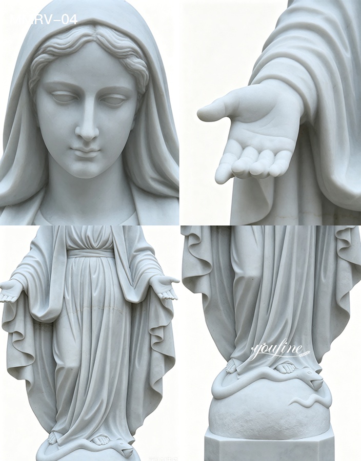 detailed marble virgin mary statue, life size mary sculpture, hand carved religious decor