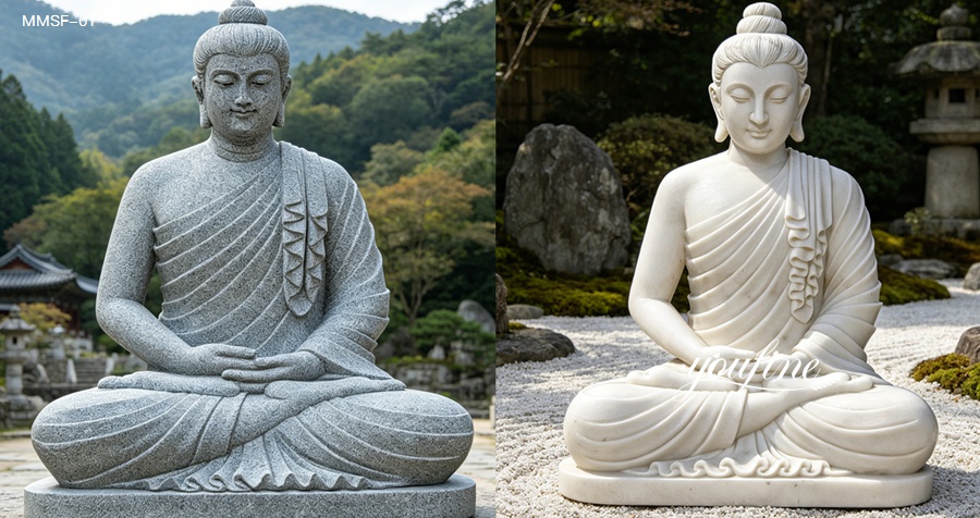 Custom Buddha statues in different materials including white marble and granite, various finishes available