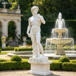 White marble David statue matching European fountain landscape