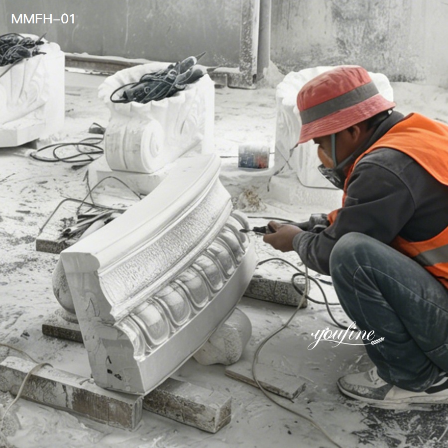 hand carving a natural marble fountain basin
