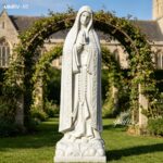 High quality Our Lady of Fatima marble statue, life size white marble Virgin Mary sculpture under garden arch, religious marble statue for church yard and outdoor religious spaces