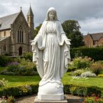 white marble virgin mary statue, life size blessed mary sculpture, church garden religious decor