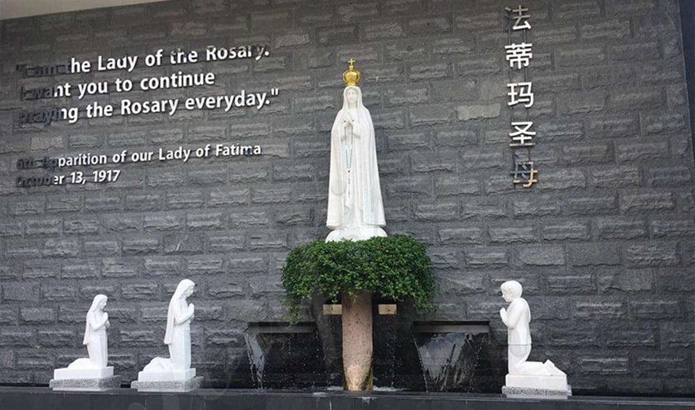 Our Lady of Fatima White Marble Religious Statue Set