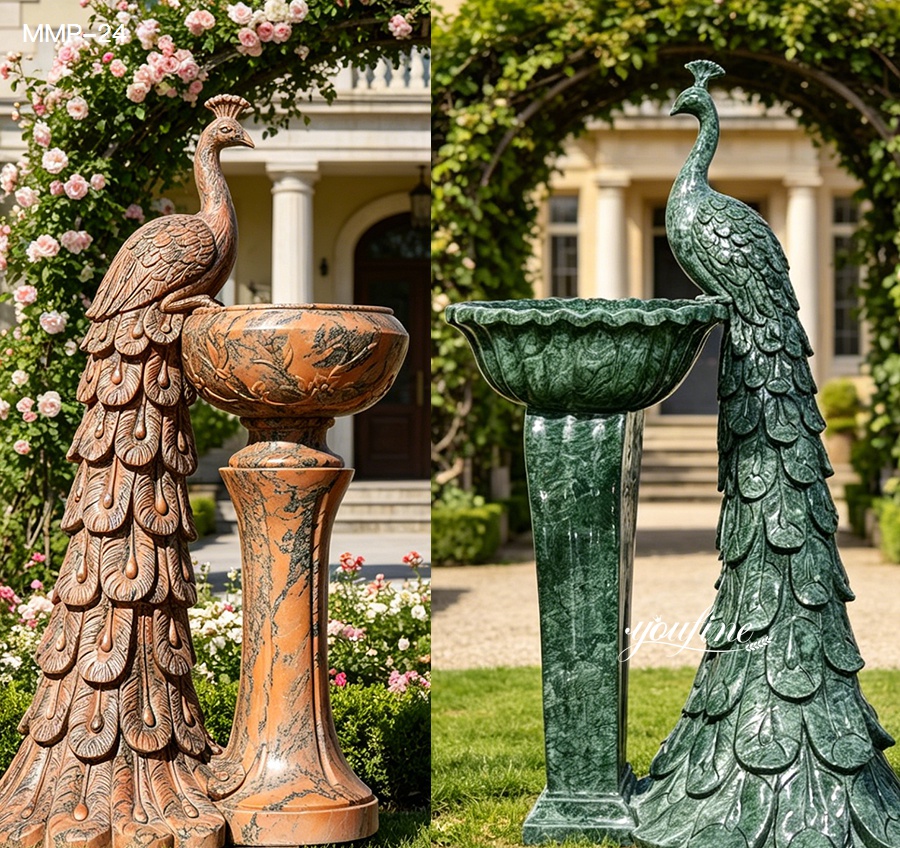 Marble peacock flower pot statue available in different stone materials and colors