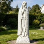 Our Lady of Fatima marble statue, hand carved white marble Virgin Mary sculpture standing in church garden, life size religious marble statue for outdoor use