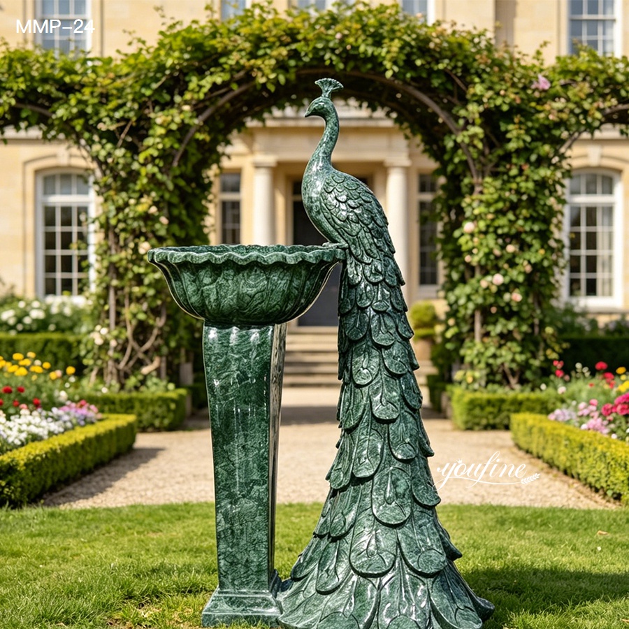 Green Marble Peacock Planter Statue