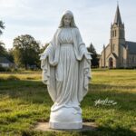 pure white marble virgin mary statue, life size religious sculpture, garden landscaping decor
