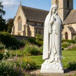 Pure white marble Our Lady of Fatima statue, life size hand carved Virgin Mary sculpture in church garden, realistic religious marble statue for church and religious building decoration