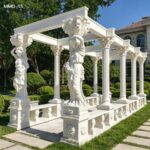 Spacious marble column garden stone gazebo, built with durable marble and detailed carvings for outdoor use.