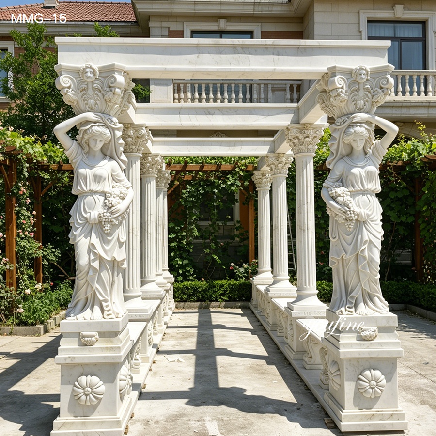 YouFine marble gazebo with caryatid statues, perfect for villa garden decoration and outdoor relaxation.