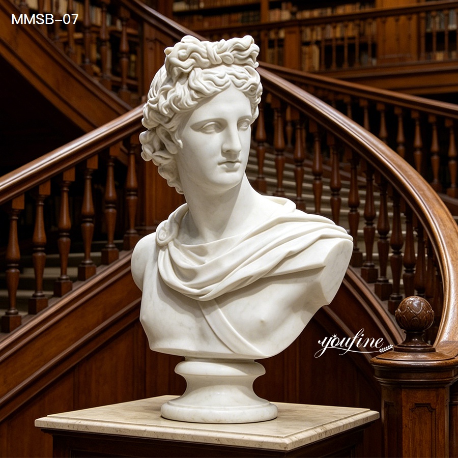Classic White Marble Apollo Statue Bust