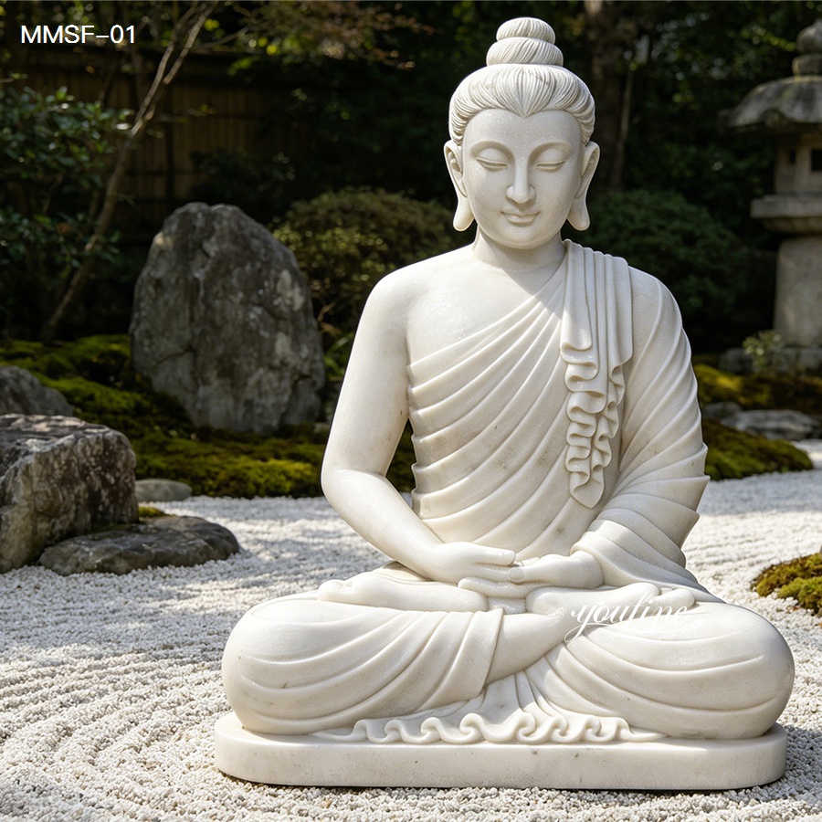 Hand carved marble Buddha statue in classic meditation mudra