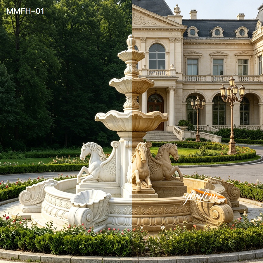white and antique marble horse fountain finish comparison