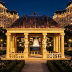 Antique marble gazebo at night