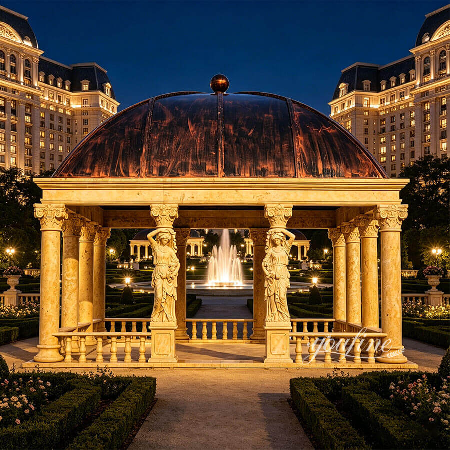 Antique marble gazebo at night