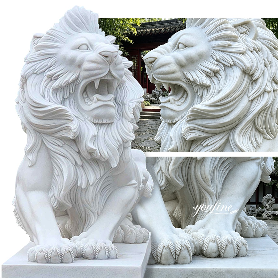 hand carved detail of marble lion statue