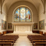 Hand-carved natural stone church altar