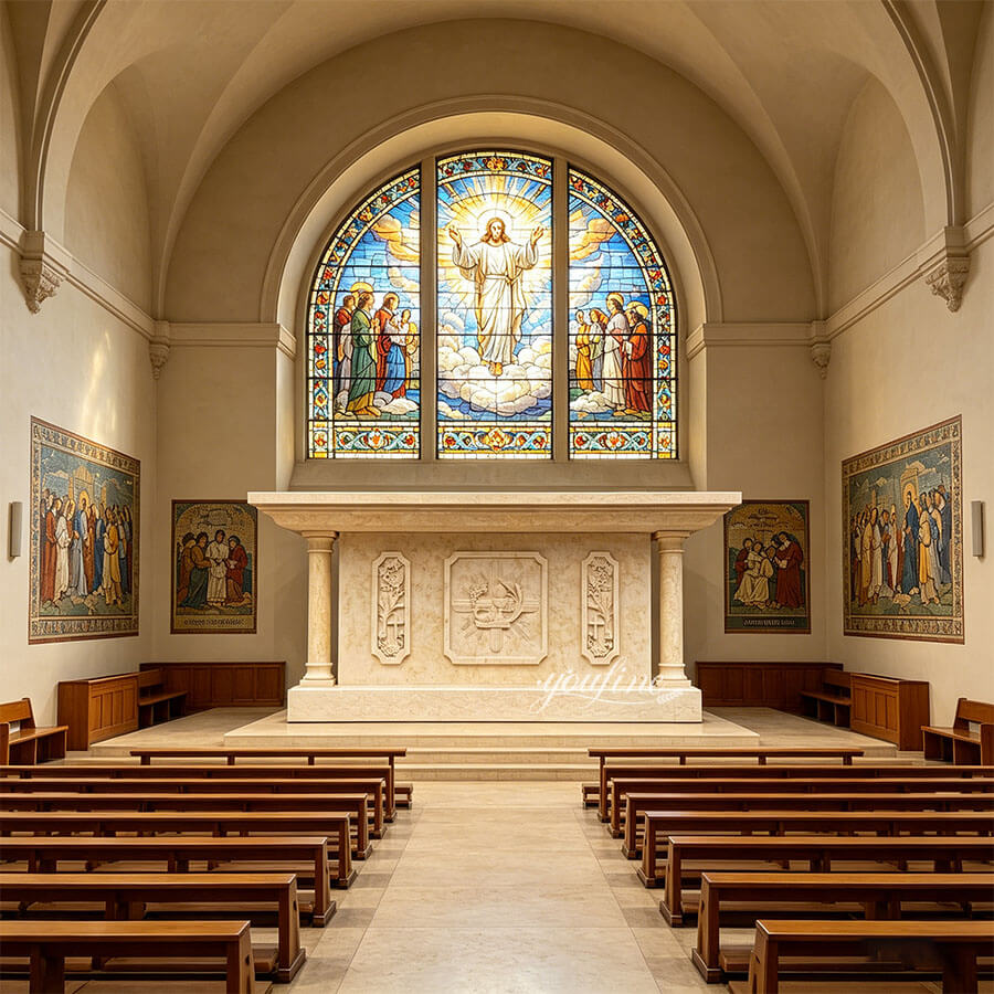 Hand-carved natural stone church altar
