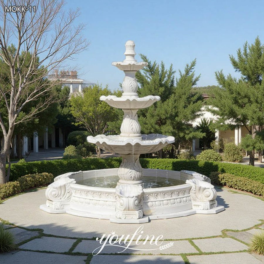 the marble fountain in the garden
