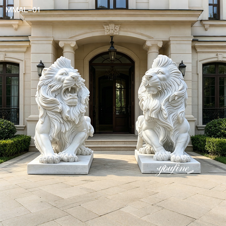 Grand marble lion statues for entrance