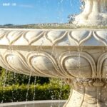 upper bowl carving detail of one tier marble fountain