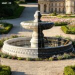 comparison of white marble and black stone one tier fountain for outdoor garden