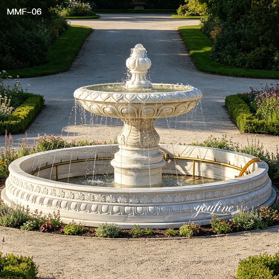 one tier white marble fountain for outdoor garden