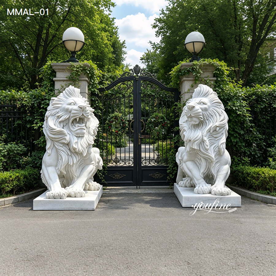 outdoor marble lion statue for entrance