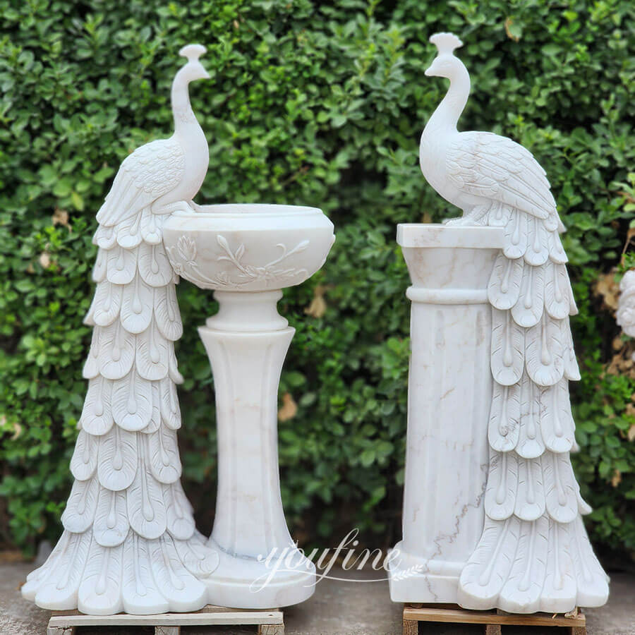 white marble peacock plower pot