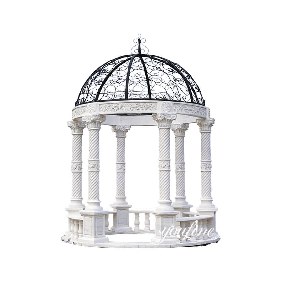 Marble column gazebo with black iron dome