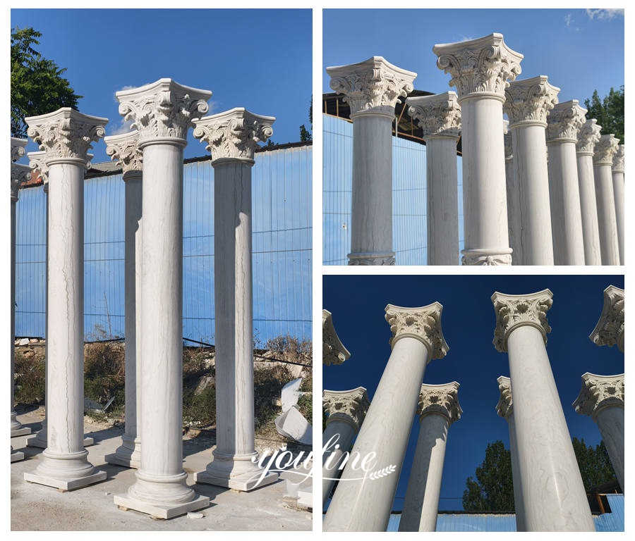 different angles of white marble column