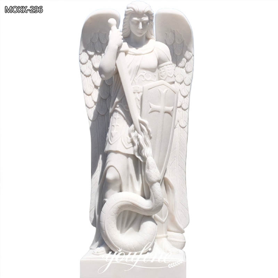 pure white st michael marble sculpture