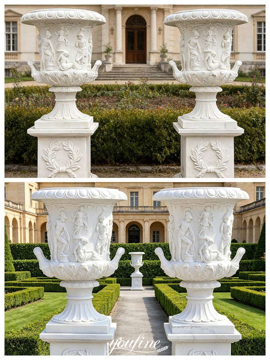 Large marble plant pot in different placement