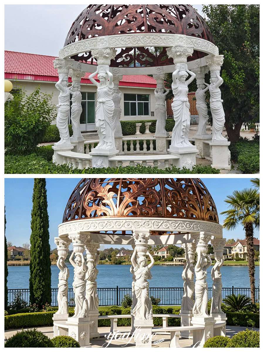 different surrounding of round garden gazebos 