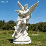Outdoor display of cupid and psyche marble sculpture