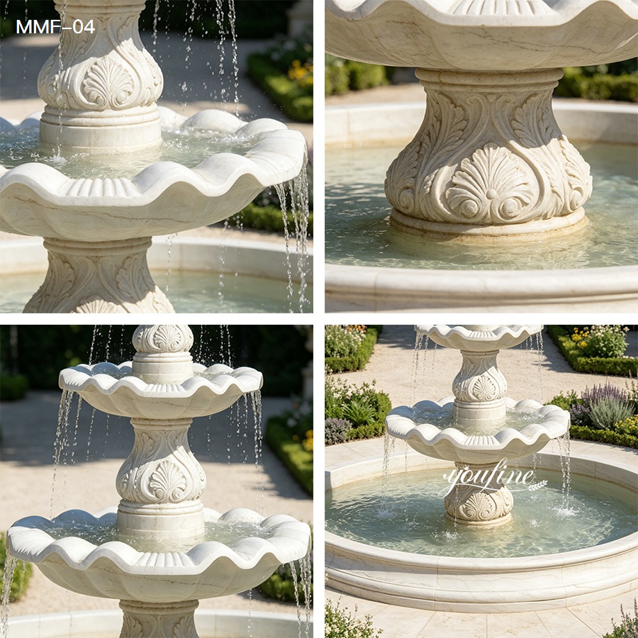 Close-Up of Hand-Carved Details on a Marble Water Fountain