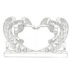 Sketch design of marble double angel heart headstone for customization