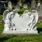 Elegant marble double angel heart memorial headstone for graves
