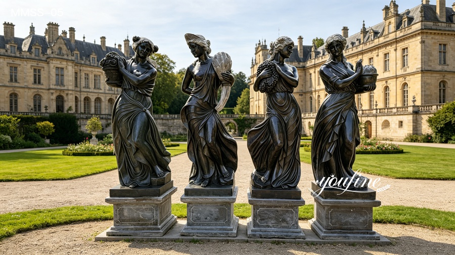black marble Set of four classical goddess statues , estate garden sculptures  