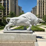 Natural gray stone bull sculpture for urban landscape decor