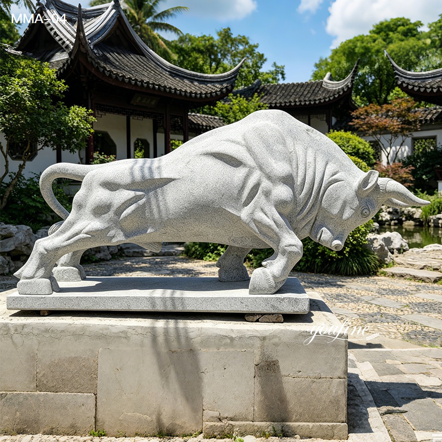 Gray stone bull sculpture MMA-04 in classic courtyard setting