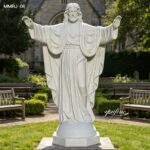 Durable natural marble Jesus Christ statue, open arms pose, religious courtyard sculpture